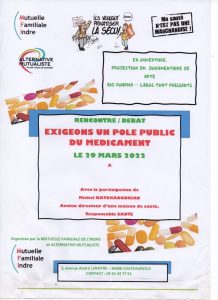 Mutuelle Familiale de l'Indre - Rencontre / débat "Exigeons un pôle public du médicament" - 29 mars 2022